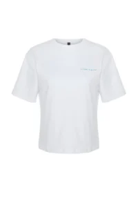 TRENDYOLMİLLA White 100% Cotton Printed relaxed/Rahat Pattern Knitting T-Shirt - Image 11