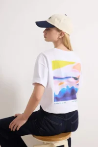 TRENDYOLMİLLA White 100% Cotton Printed relaxed/Rahat Pattern Knitting T-Shirt - Image 2