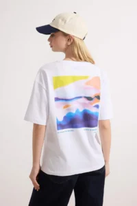 TRENDYOLMİLLA White 100% Cotton Printed relaxed/Rahat Pattern Knitting T-Shirt - Image 4