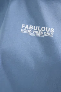 TRENDYOLMİLLA Indigo 100% Cotton Back and Front Printed Oversized/Wide Cut Knitting T-Shirt - Image 3