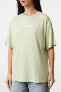 TRENDYOLMİLLA Mint 100% Cotton Back and Front Printed Oversized/Wide Cut Knitting T-Shirt - Image 4