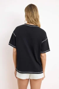 TRENDYOLMİLLA Black 100% Cotton Karkoya Stitching Detailed Oversized/Wide Cut Knitting T-Shirt - Image 4