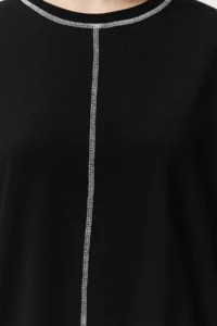 TRENDYOLMİLLA Black 100% Cotton Karkoya Stitching Detailed Oversized/Wide Cut Knitting T-Shirt - Image 8