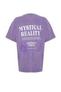 TRENDYOLMİLLA Lilac Oversized Pattern Washable Slogan and Back Printed 100% Thick Cotton Knitting T-Shirt - Image 8
