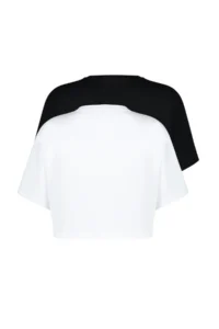 TRENDYOLMİLLA Black-White 2 Sets Package 100% Cotton Relax/Comfortable Cut Crop Knitting T-Shirt - Image 8