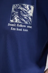 TRENDYOLMİLLA Navy Blue 100% Cotton Back and Front Printed Oversized/Relaxed Cut Knitting T-Shirt - Image 3