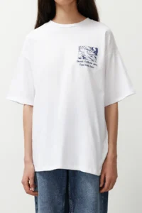 TRENDYOLMİLLA White 100% Cotton Back and Front Printed Oversized/Relaxed Cut Knitting T-Shirt - Image 5