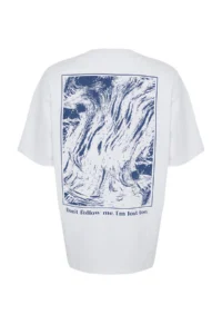 TRENDYOLMİLLA White 100% Cotton Back and Front Printed Oversized/Relaxed Cut Knitting T-Shirt - Image 8