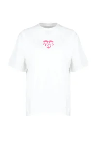 TRENDYOLMİLLA Ecru 100% Thick Cotton Back and Front Heart Printed Oversized/Relaxed Cut Knitting T-Shirt - Image 7