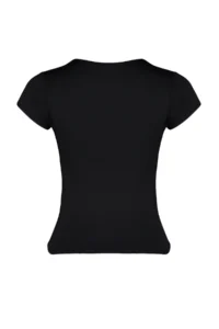TRENDYOLMİLLA Black Polyamide Short Sleeve Crew Neck Fitted Knitting T-Shirt - Image 8