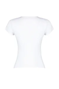TRENDYOLMiLLA White Polyamide Short Sleeve Crew Neck Fitted Knitting T-Shirt - Image 8