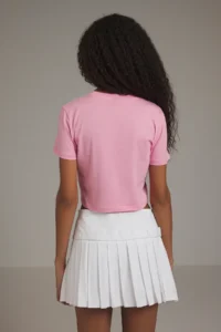 TRENDYOLMİLLA Pink Bow Detailed Crop Short Sleeve Crew Neck Flexible Knitting T-Shirt - Image 4
