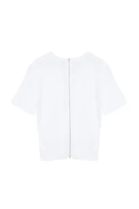 TRENDYOLMİLLA White 100% Thick Cotton Zipper Detailed relaxed Pattern Knitting T-Shirt - Image 9