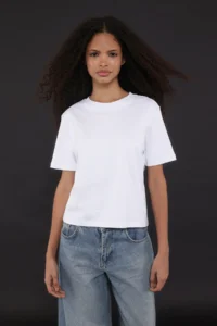 TRENDYOLMİLLA Ecru Thick Cotton Tough Fabric Crew Neck Short Sleeve Regular Cut Knitting T-Shirt - Image 2