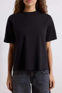 TRENDYOLMİLLA Black 100% single jersey Oversized/Wide Cut Asymmetric Back Detailed Knitting T-Shirt - Image 3