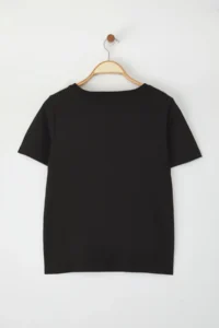 TRENDYOLMİLLA Black Bow Accessory Detailed Oversized/Wide Pattern Knitting T-Shirt - Image 7