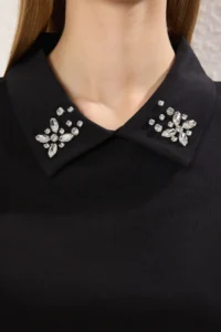 TRENDYOLMİLLA Black Thick Cotton Polo Shirt Collar Stone Detailed Regular/Normal Pattern Knitting T-Shirt - Image 3