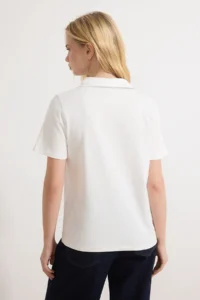 TRENDYOLMİLLA White Thick Cotton Polo Shirt Collar Stone Detailed Regular/Normal Pattern Knitting T-Shirt - Image 4