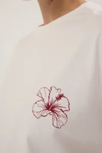 TRENDYOLMİLLA Ecru 100% Thick Cotton Oversized/Wide Pattern Front Back Printed Knitting T-Shirt - Image 3