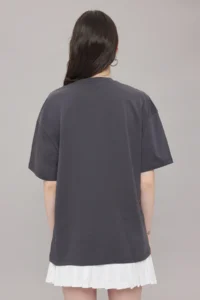 TRENDYOLMİLLA Anthracite 100% Cotton Oversized/Wide Pattern Printed Knitting T-Shirt - Image 4