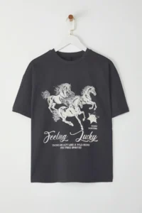 TRENDYOLMİLLA Anthracite 100% Cotton Oversized/Wide Pattern Printed Knitting T-Shirt - Image 5