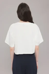 TRENDYOLMİLLA Ecru 100% Thick Cotton relaxed/Rahat Pattern Crop Printed Knitting T-Shirt - Image 5