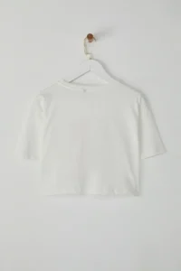 TRENDYOLMİLLA Ecru 100% Thick Cotton relaxed/Rahat Pattern Crop Printed Knitting T-Shirt - Image 7