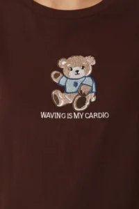 TRENDYOLMİLLA Brown 100% Cotton Regular/Normal Pattern Teddy Bear Embroidered Knitting T-Shirt - Image 4