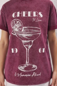 TRENDYOLMİLLA Burgundy Thick Cotton Printed Oversized/Wide Pattern Knitting T-Shirt - Image 3