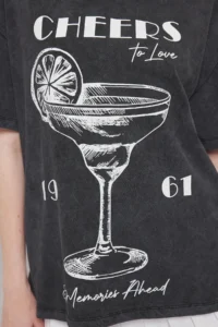 TRENDYOLMİLLA Anthracite Thick Cotton Washable Printed Oversized/Wide Pattern Knitting T-Shirt - Image 3