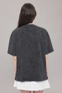 TRENDYOLMİLLA Anthracite Thick Cotton Washable Printed Oversized/Wide Pattern Knitting T-Shirt - Image 4