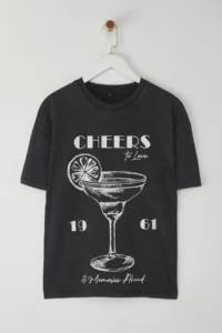 TRENDYOLMİLLA Anthracite Thick Cotton Washable Printed Oversized/Wide Pattern Knitting T-Shirt - Image 5