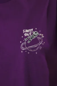 TRENDYOLMİLLA Purple 100% Cotton Oversized/Wide Pattern Galaxy Printed Knitting T-Shirt - Image 3