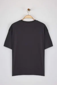 TRENDYOLMİLLA Anthracite 100% Cotton Oversized/Wide Pattern Printed Knitting T-Shirt - Image 7