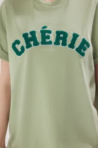 TRENDYOLMİLLA Mint 100% Cotton Oversized/Wide Cut Slogan Embroidered Knitting T-Shirt - Image 4