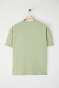 TRENDYOLMİLLA Mint 100% Cotton Oversized/Wide Cut Slogan Embroidered Knitting T-Shirt - Image 7