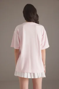 TRENDYOLMİLLA Light Pink 100% Thick Cotton Cocktail Printed Oversized/Wide Cut Knitting T-Shirt - Image 4