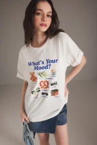 TRENDYOLMİLLA Ecru 100% Thick Cotton Oversized/Wide Pattern Printed Knitting T-Shirt