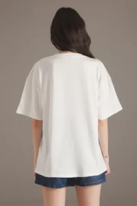 TRENDYOLMİLLA Ecru 100% Thick Cotton Oversized/Wide Pattern Printed Knitting T-Shirt - Image 4