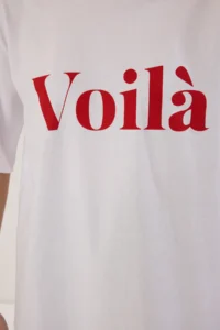 TRENDYOLMİLLA Ecru 100% Cotton Slogan Printed Oversized/Wide Cut Knitting T-Shirt - Image 3