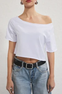 TRENDYOLMİLLA Black-White 2 Sets Package 100% Cotton Asymmetric Boat Neck Crop Knitting T-Shirt - Image 3