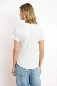 TRENDYOLMİLLA Ecru V-neck Regular/Normal Pattern Knitting T-Shirt - Image 4
