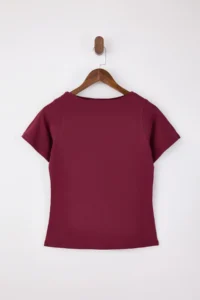 TRENDYOLMİLLA Burgundy relaxed/Rahat Pattern Boat Neck Short Sleeve 100% Cotton Knitting T-Shirt - Image 5