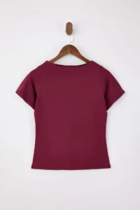 TRENDYOLMİLLA Burgundy relaxed/Rahat Pattern Boat Neck Short Sleeve 100% Cotton Knitting T-Shirt - Image 6