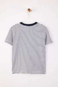 TRENDYOLMİLLA Navy Blue Striped Regular/Normal Pattern Embroidered Soild 100% Cotton Knitting T-Shirt - Image 6