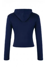 TRENDYOLMİLLA Navy Blue Slogan Fitted Hooded Long Sleeve Cotton Rib Knitting T-Shirt - Image 6