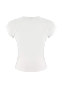 TRENDYOLMİLLA Teen Ecru Fitted Raglan Sleeve Short Sleeve Cotton Rib Knitting T-Shirt - Image 6
