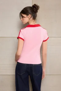 TRENDYOLMİLLA Teen Pink Fitted Polo Shirt Collar Short Sleeve Cotton Flexible Knitting T-Shirt - Image 4