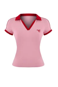 TRENDYOLMİLLA Teen Pink Fitted Polo Shirt Collar Short Sleeve Cotton Flexible Knitting T-Shirt - Image 5