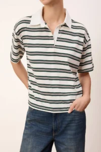 TRENDYOLMİLLA Wardrobe Essentials-Ecru Striped Normal Pattern Short Sleeve Tok 100% Cotton Knitting T-Shirt - Image 3